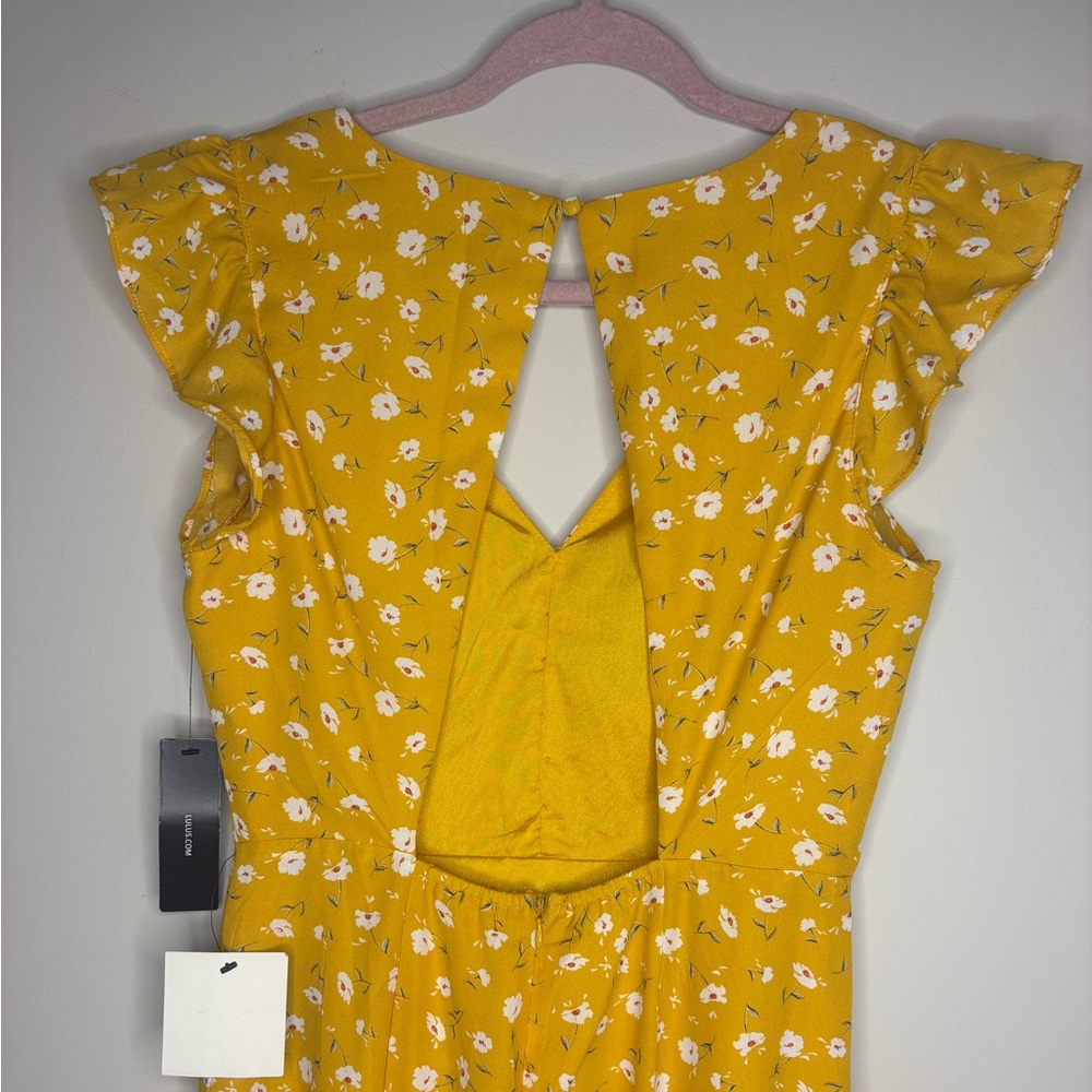 Lulu’s NWT Mustard Yellow Floral Backless Maxi Wedding Guest Dress Size Medium - Picture 10 of 13